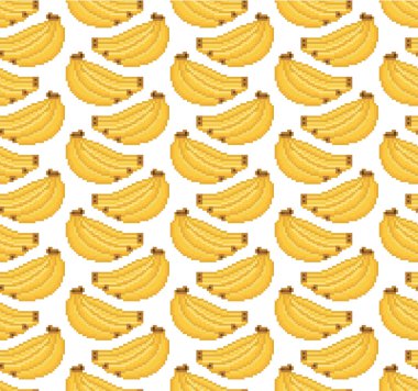 Muz vektör seamless modeli. Demet taze sarı muz. Piksel sanat.