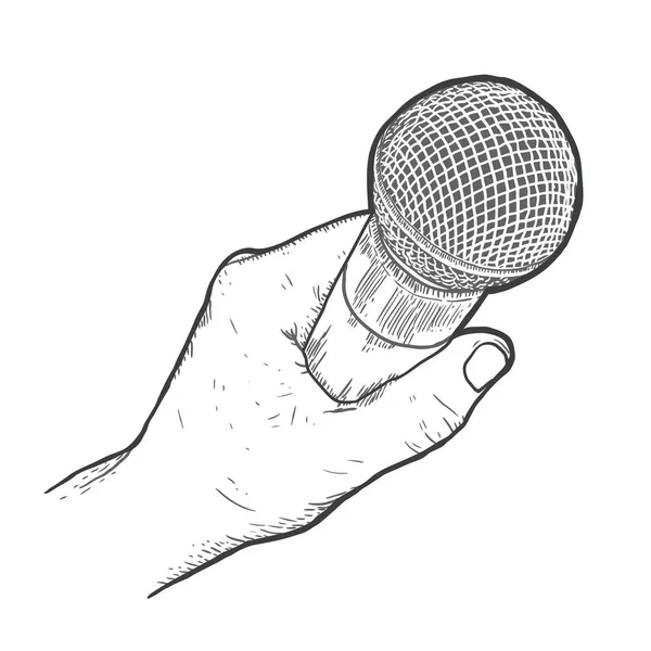 Mano Disegnata Mano Con Microfono Illustrazione Vettoriale — Vettoriale Stock