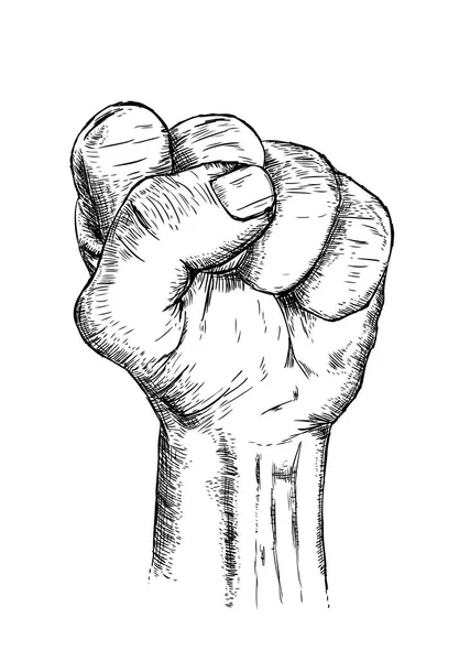 手ジェスチャーの拳と力を象徴します スケッチ スタイルのイラスト 手描きの背景イラスト — ストックベクタ