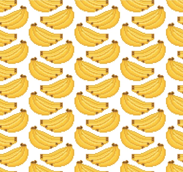 Banan Vektor Sömlösa Mönster Klasar Färska Gula Bananer Pixel Konst — Stock vektor