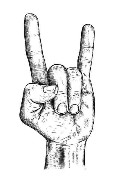 Hand Symbolisiert Eine Geste Rock Roll Illustration Skizzenstil Handgezeichnete Vektorillustrationen — Stockvektor