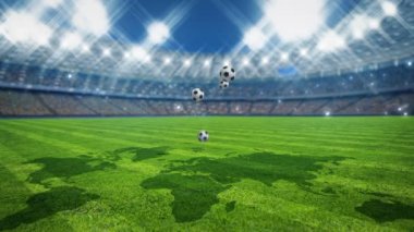 Stadyuma bir sürü futbol topu düşüyor.