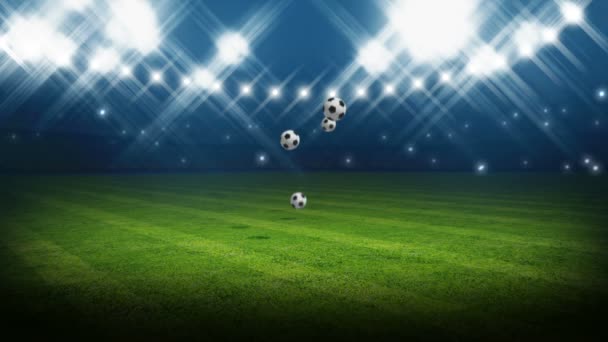 Beaucoup Balles Football Tombent Sur Stade — Video
