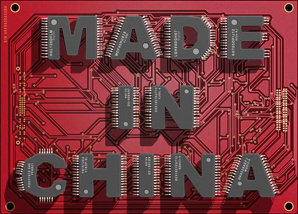 电子线路板与文本 中国制造 — 图库照片