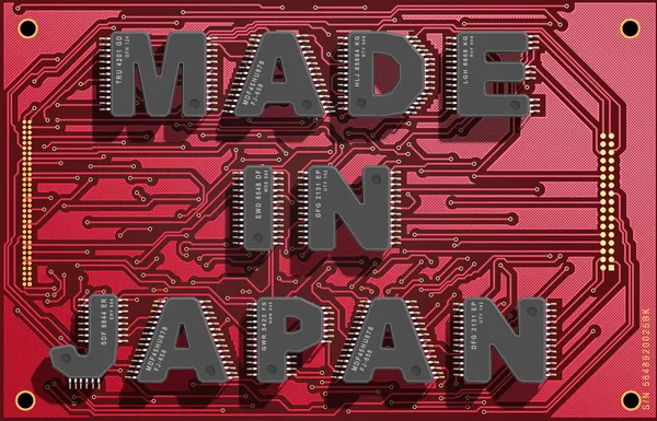 Placa Circuito Eletrônico Com Texto Made Japan Ilustração — Fotografia de Stock