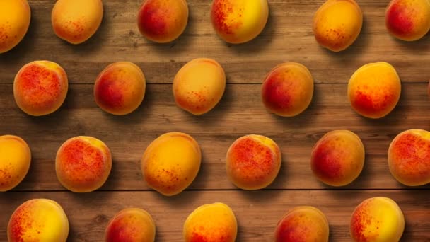 Top View Ripe Fresh Apricots Wooden Background Turning Apricots — Stock Video