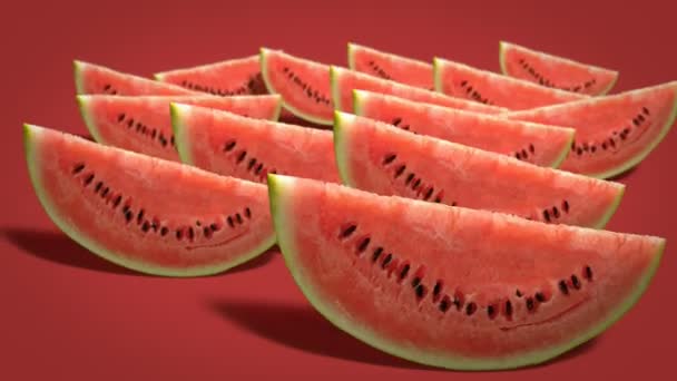 Wassermelonenscheiben Auf Rotem Hintergrund Großaufnahme Video — Stockvideo