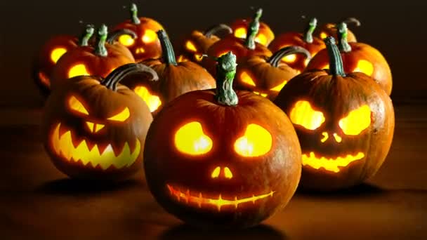 Grupa Halloween Jack Lampion Ciemnym Tle — Wideo stockowe