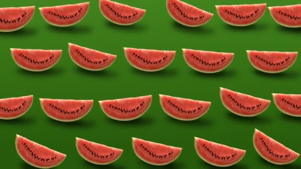 Modèle Fruits Colorés Tranche Pastèque Fraîche Sur Fond Vert Vidéo — Video