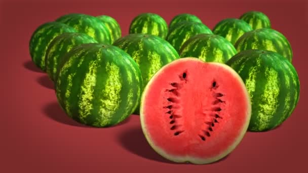 成熟的西瓜在红色背景特写 — 图库视频影像