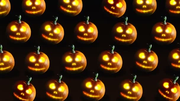 Group Halloween Jack Lanterns Dark Background Video — Stock Video