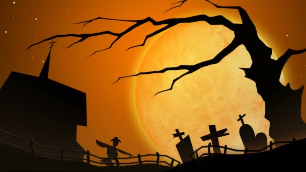 Grupo Halloween Jack Linternas Fondo Del Cementerio — Vídeo de stock