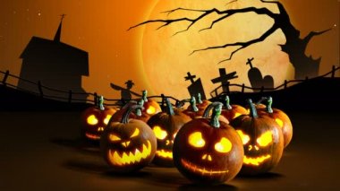 Halloween Jack o fener mezarlığı arka plan üzerinde Grup