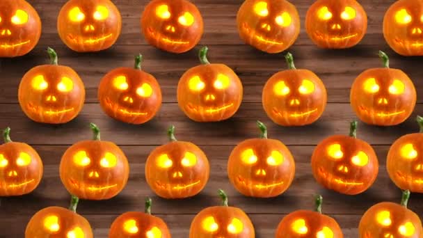 Grupa Halloween Jack Lampion Podłoże Drewniane Wideo — Wideo stockowe