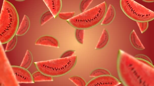 Watermelon Slices Falling Red Background Video — Stock Video