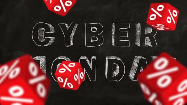 Spadające Czerwone Kostki Symbolami Procent Tle Cyber Monday Tekstu Pojęcie — Wideo stockowe