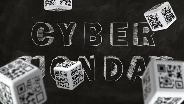 Kod Etiketleri Siber Pazartesi Metnin Arka Planı Üzerinde Düşen Küpleri — Stok video