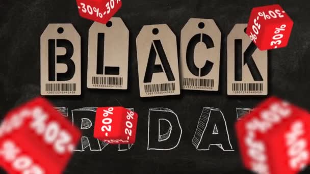 Fallande Röda Kuber Med Symboler För Procent Bakgrund Black Friday — Stockvideo