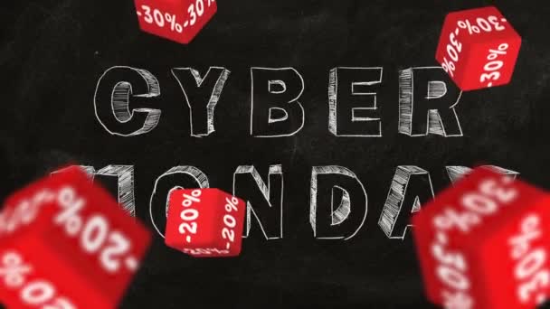 Fallande Röda Kuber Med Symboler För Procent Bakgrund Cyber Monday — Stockvideo