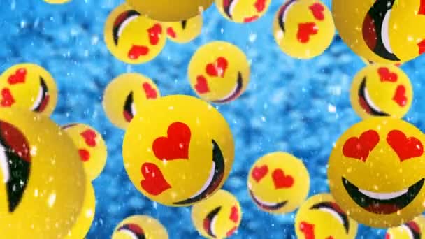 Emoji Emoticons Auf Winterlichem Hintergrund — Stockvideo
