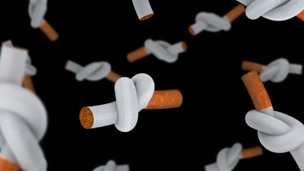 Falling Cigarettes Tied Knot Black Background — Stock Video