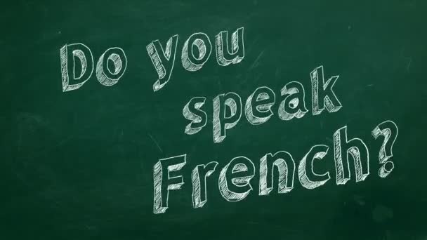 Χέρι Σχέδιο Μιλάτε Γαλλικά Στον Πράσινο Πίνακα Κιμωλίας Stop Motion — Αρχείο Βίντεο