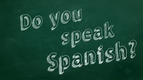 Χέρι Σχέδιο Μιλάτε Ισπανικά Στον Πράσινο Πίνακα Κιμωλίας Stop Motion — Αρχείο Βίντεο