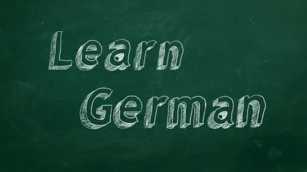 学德语 在绿色黑板上 停止运动动画 — 图库视频影像