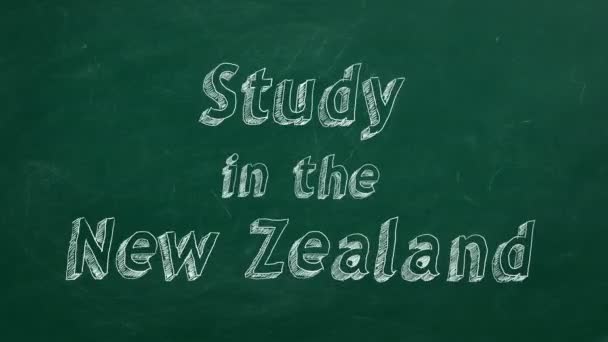 Ручной Рисунок Исследование Новой Зеландии Зеленой Доске Остановить Анимацию — стоковое видео