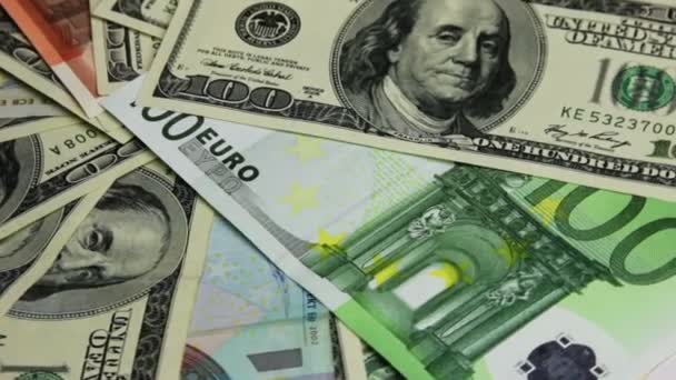 Pile Dollars Américains Gros Plan Euro — Video