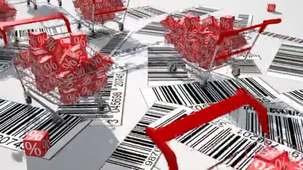 Winkelen Karren Met Rode Blokjes Commerce Concept — Stockvideo