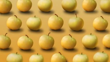 Taze sarı elma sarı arka plan üzerinde renkli meyve deseni. 4k video.