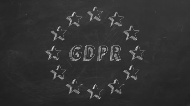 Desenho Mão Gdpr Quadro Negro Regulamento Geral Proteção Dados Parar — Vídeo de Stock