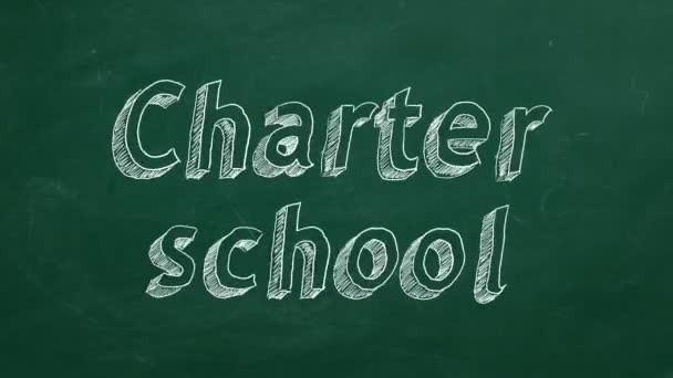 Hand Charter School Puttend Uit Groene Krijtbord Stop Motion Animatie — Stockvideo