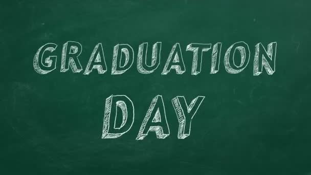 Hand Drawing Animated Text Graduation Day Green Chalkboard Stop Motion — Stock Video