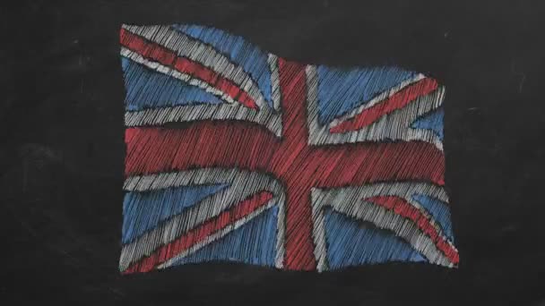 Desenho Mão Bandeira Britânica Animada Quadro Negro Parar Animação Movimento — Vídeo de Stock