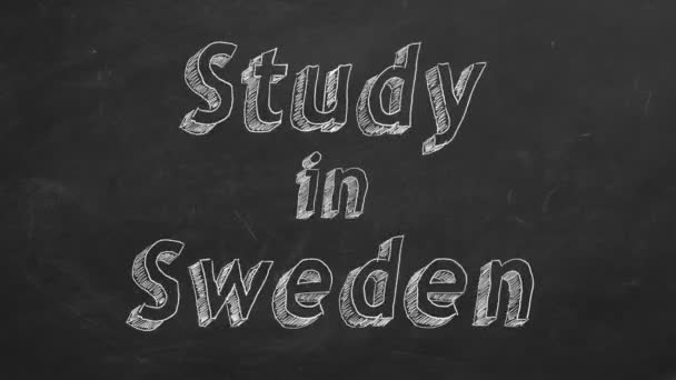 Χέρι Σχέδιο Μελέτη Στην Σουηδια Στον Μαύρο Πίνακα Κιμωλίας Stop — Αρχείο Βίντεο