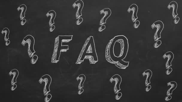 手绘和动画问号和文字 Faq 在黑板上 停止运动动画 — 图库视频影像