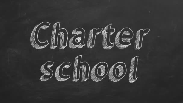 Hand Drawing Charter School Black Chalkboard Stop Motion Animation — Stock Video