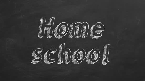 黒い黒板に 家庭の学校 を描く手描き モーションアニメーションの停止 — ストック動画