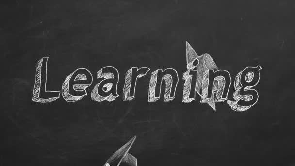 Hand Ritning Learning Och Examens Mössor Blackboard — Stockvideo