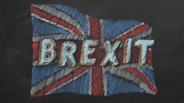 Desenho Mão Bandeira Britânica Animada Com Texto Brexit Quadro Negro — Vídeo de Stock