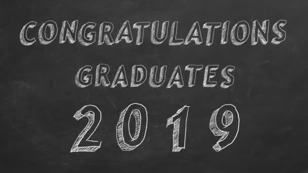 Hand Drawing Animated Text Congratulations Graduates 2019 Blackboard Stop Motion — Stock Video