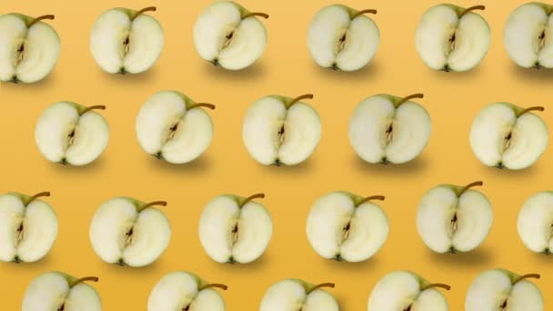 Kolorowe Owoce Wzór Świeży Żółty Jabłek Żółtym Tle Wideo — Wideo stockowe