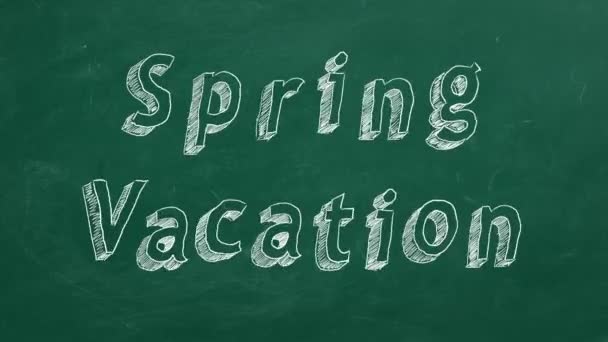 Hand Ritning Och Animerad Text Spring Vacation Green Chalkboard Animering — Stockvideo