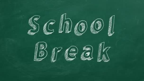 Hand Ritning Och Animerad Text School Break Green Chalkboard Animering — Stockvideo