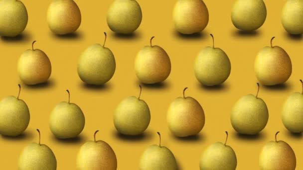 黄色背景鲜黄梨的五颜六色的水果图案 — 图库视频影像
