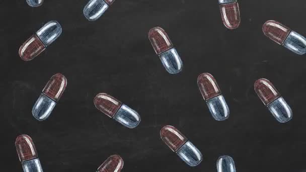 Handgezeichnete Pillen Auf Einer Tafel Die Herunterfällt — Stockvideo