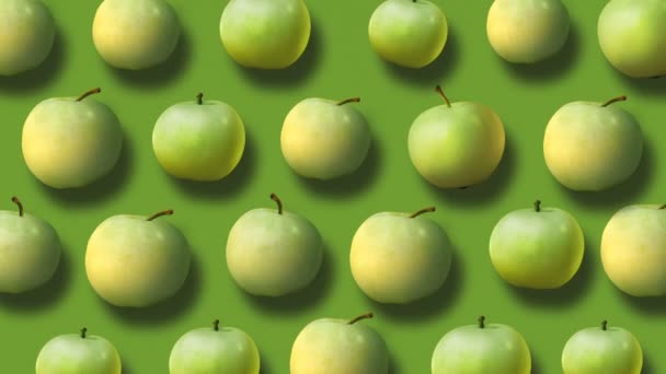 Πολύχρωμο Μοτίβο Φρούτων Από Φρέσκα Πράσινα Μήλα Πράσινο Φόντο Βίντεο — Αρχείο Βίντεο