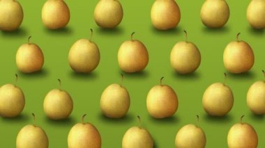 Yeşil arka planda taze sarı armut renkli meyve deseni. 4k video